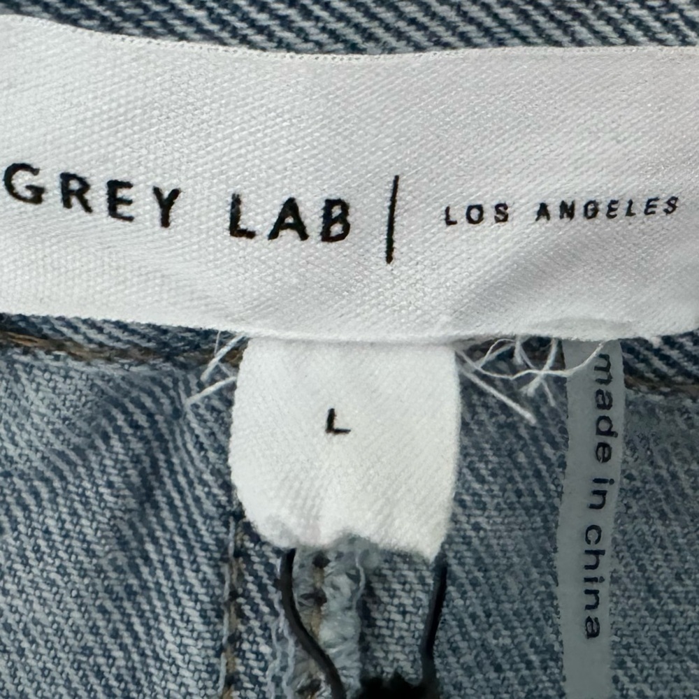 GREY LAB LOS ANGELES High Rise Denim Skirt Light Wash 90s Style Distressed Sz L - Picture 8 of 10